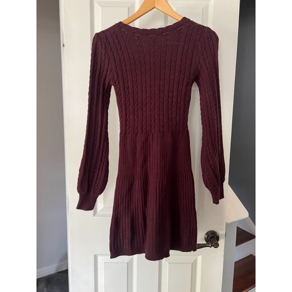 Forever 21 Burgundy Cable Knit Sweater Dress Long Sleeve Bow Detail Women’s S - Picture 5 of 5